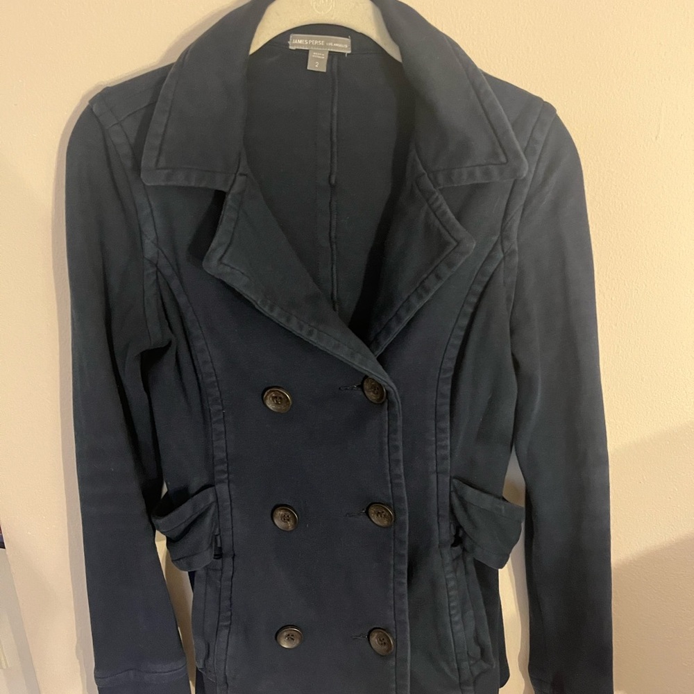 James Perse Jacket Blazer Size 2 Navy Blue Cotton Pockets
